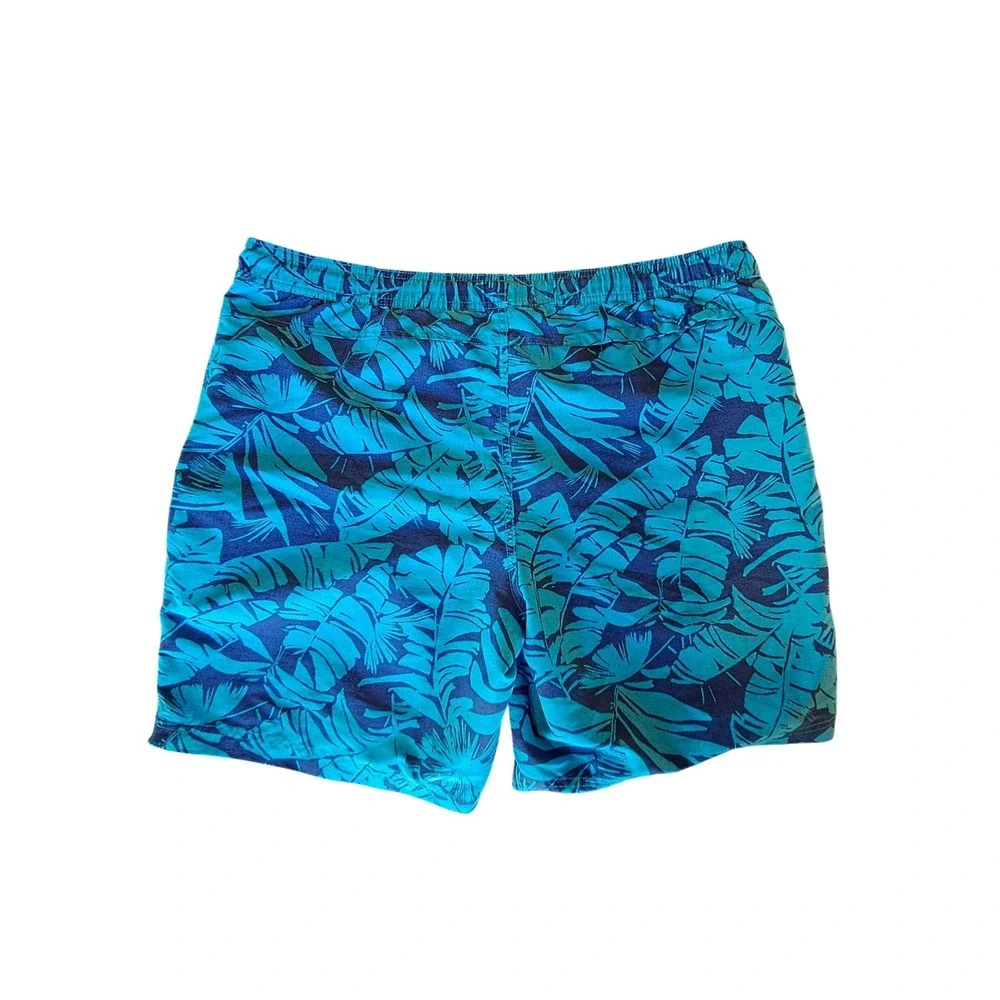 Eddie Bauer Mens Large Blue Tropical Palm Leaf Swim Trunks Mesh Beach